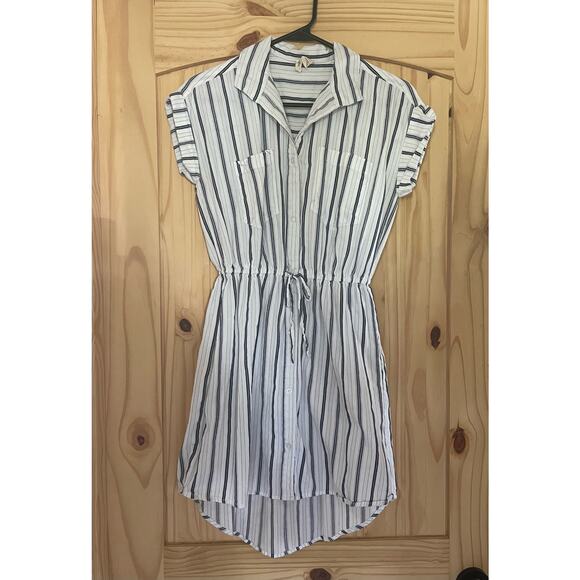 Japna Short Sleeve Collared Striped Shirt Dress Blue And White Size XS Pockets - Picture 1 of 3